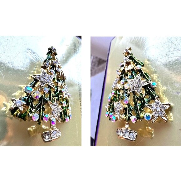 Christmas Tree Brooch Pin New Aurora Borealis Rhinestones Stars Northern… - Picture 9 of 12